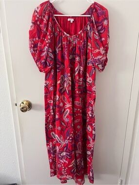 Sundry Women's Red Floral Puff Sleeve Soft Relaxed Drape Classic Paisley 2
